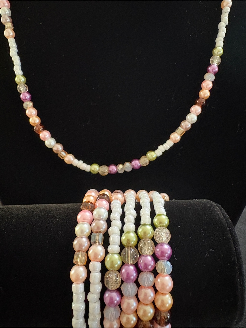 Multi-Color Pearl Bead Necklace and Bracelet Set